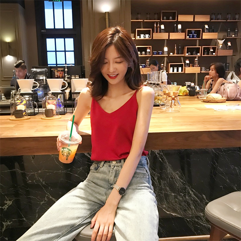 夏装2018新款韩版港味复古chic吊带百搭外穿原宿风背心无袖上衣女