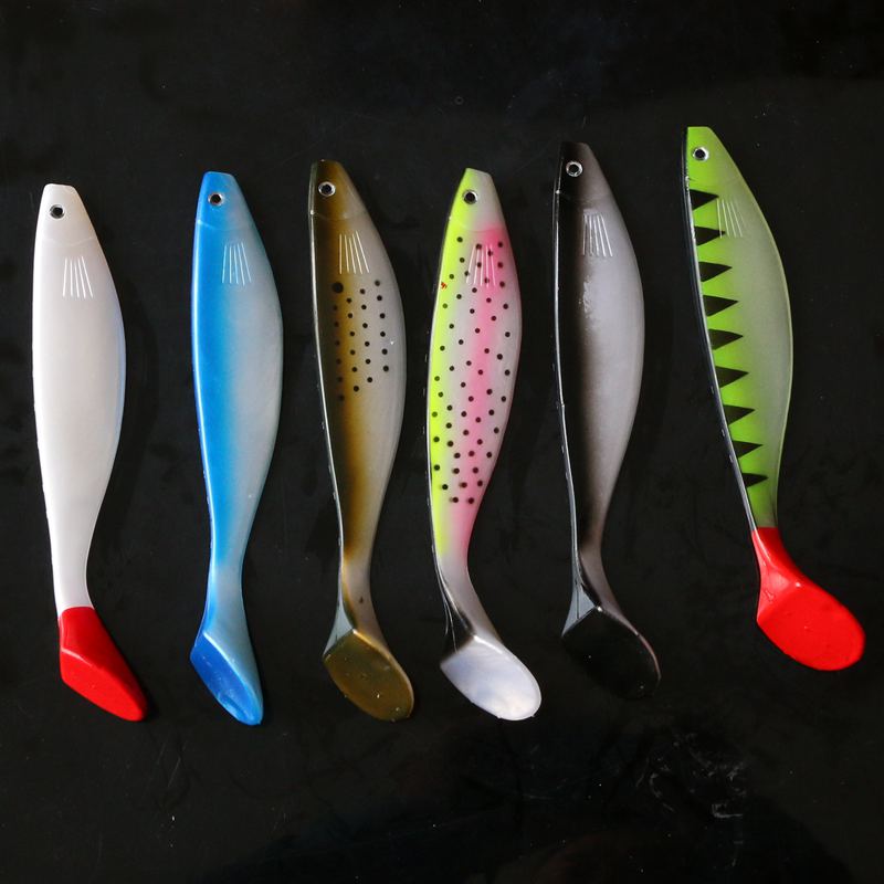 双鱼鱼形路亚饵海钓饵T尾鱼双色软鱼软饵拖钓饵假饵仿生大物鱼饵