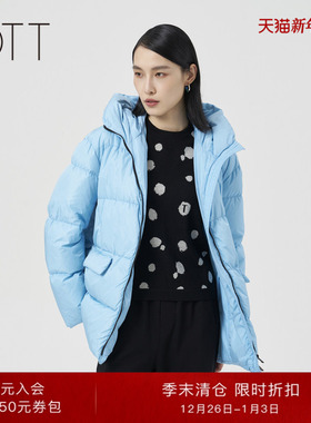 【90鹅绒】OTT冬季新款蓝色连帽面包服羽绒服女宽松加厚羽绒外套