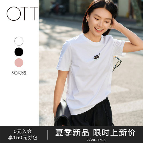 OTT夏季猫咪印花女短袖T恤百搭