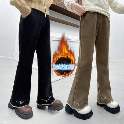 女童秋冬喇叭裤中大童加绒外裤