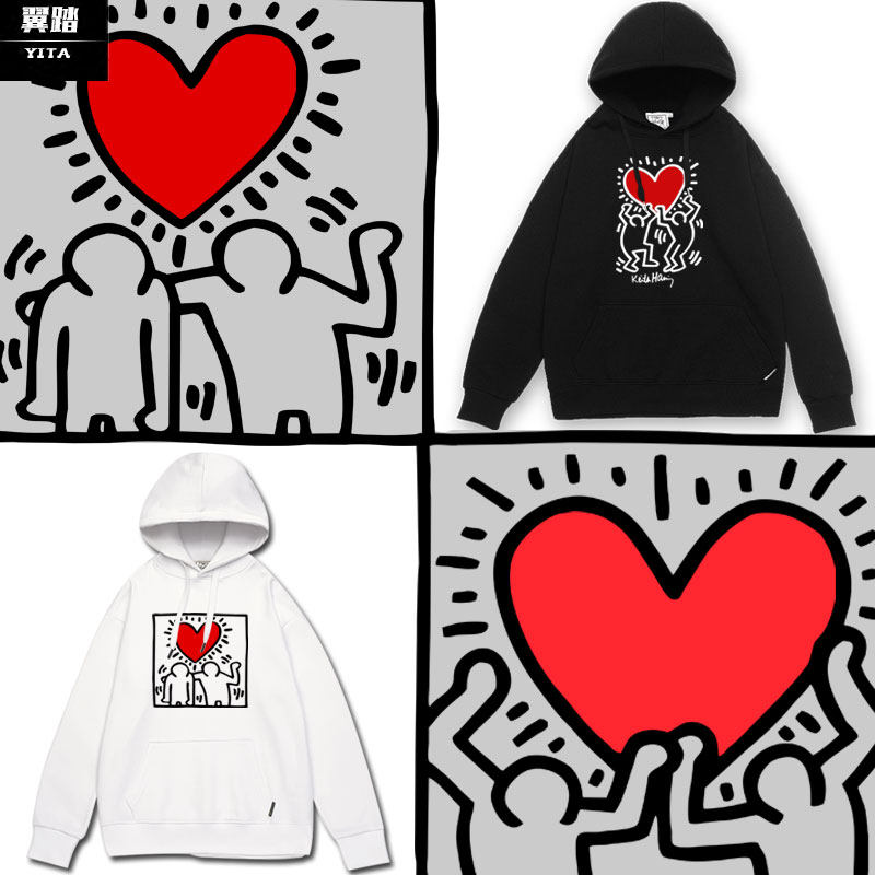 凯斯哈林涂鸦艺术家keith haring联名连帽卫衣男女外套帽衫上衣服