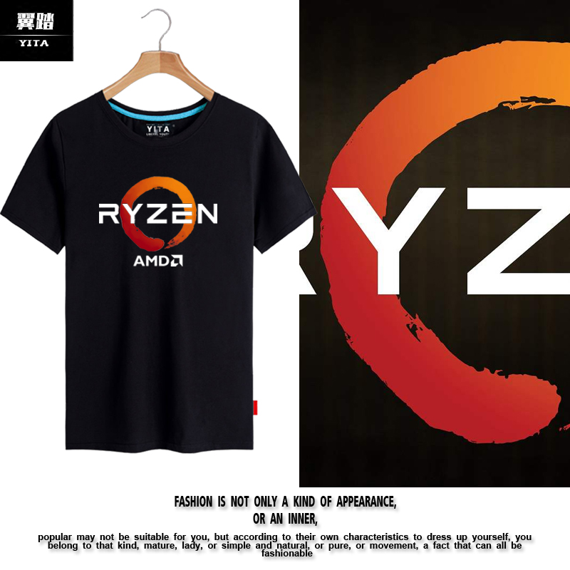 可定制amd ryzen 锐龙logo电竞显卡大神装机diy短袖t恤衫男女半袖