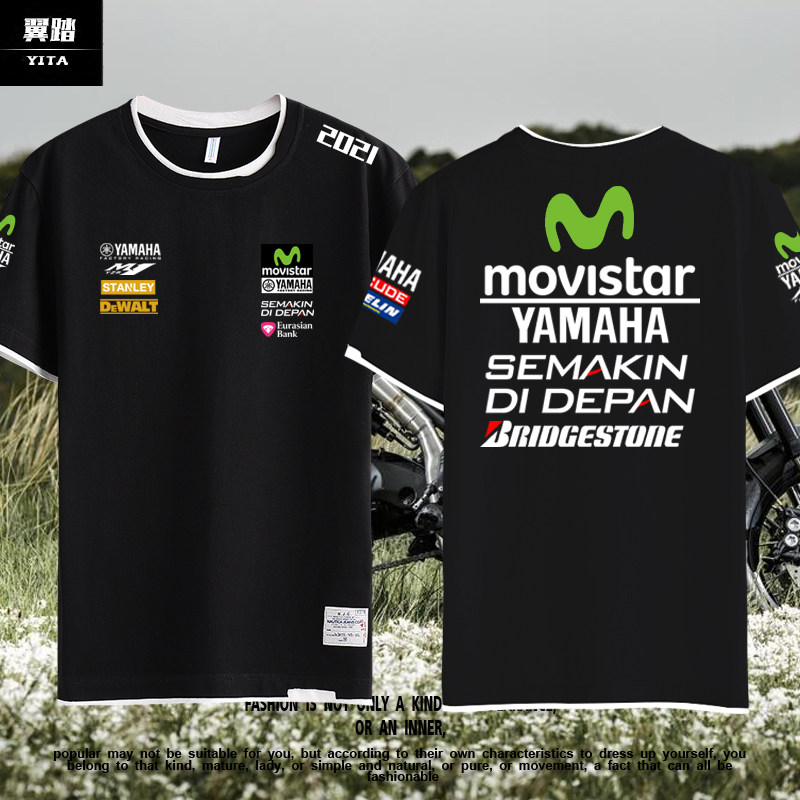 可定制雅马哈摩托车MotoGP厂队骑行假两件短袖T恤衫男女纯棉半袖