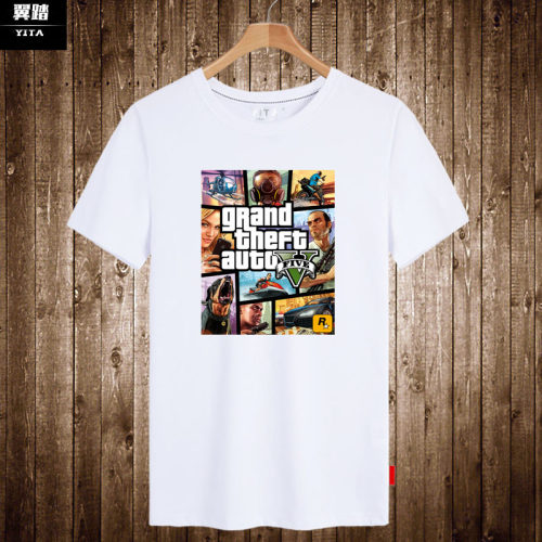 GTA周边5侠盗车手游戏短袖T恤衫男女纯棉半截袖透气直喷上衣服夏 - 封面