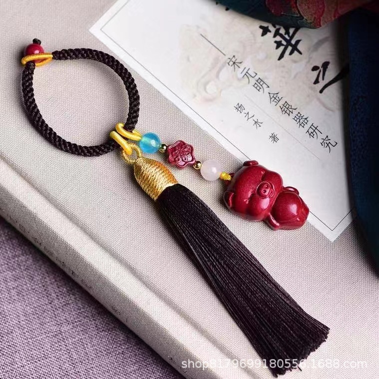 朱砂小猪钥匙扣挂件女男紫金砂福猪手机链挂绳U盘包包挂饰品