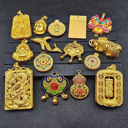 仿沙金保色珐琅招财葫芦饰品吊坠项链 diy项链挂件汽车挂饰配件