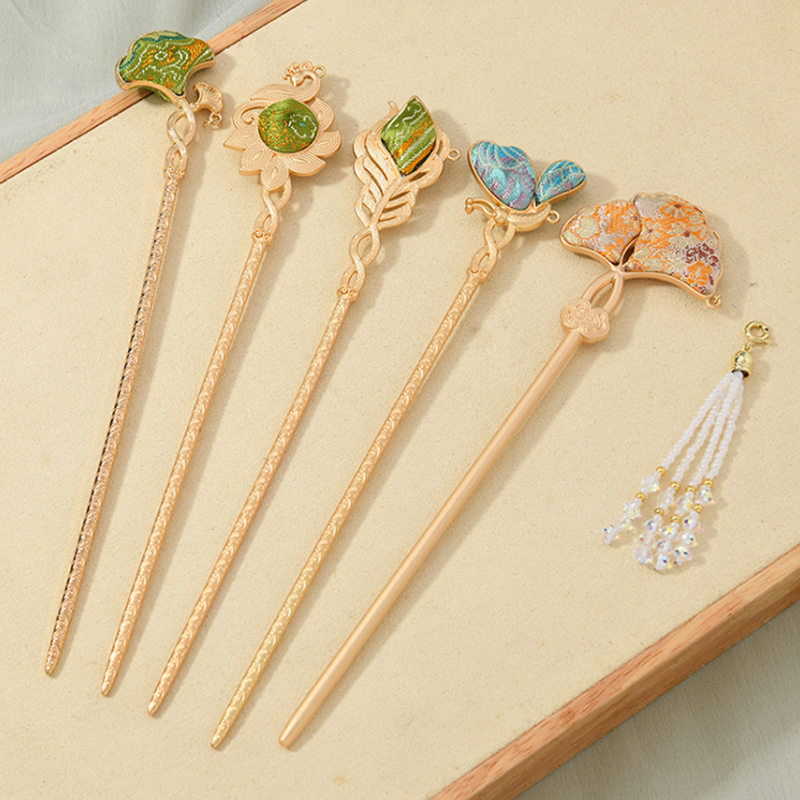 复古名家非遗古风簪子宋锦古典国风绿色发簪中国风发饰双面女发钗