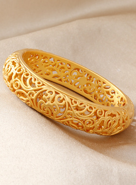 古法古风宫廷花丝镂空手镯女仿黄金复古吉祥如意云纹女款首饰礼物
