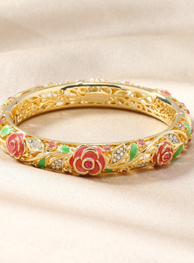 景泰蓝北京古风手镯合金首饰开口镂空镯子珐琅宫廷时尚复古礼物女