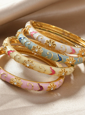 老北京景泰蓝手镯开口珐琅彩绘掐丝时尚故宫同款手环首饰云锦镯子