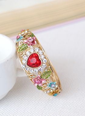 合金心形复古风景泰蓝手镯送妈妈