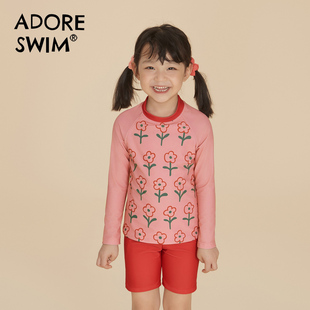 新款 2024夏季 粉色游泳衣公主海边沙滩泳衣分体泳装 爱多尔女孩长袖