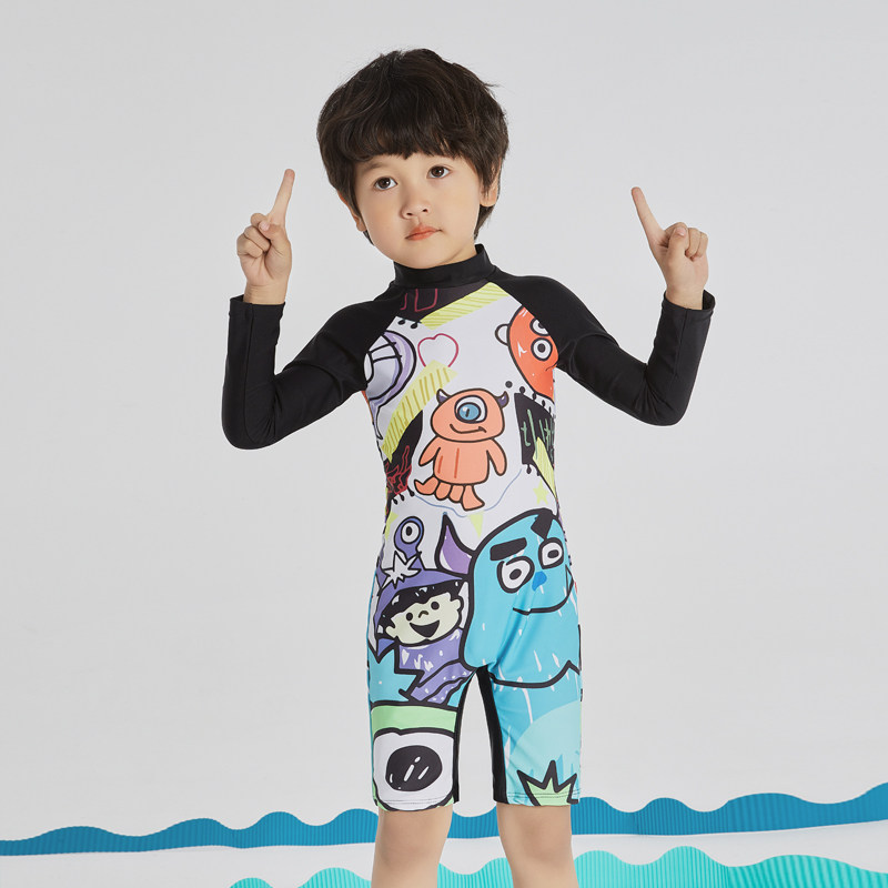 速发爱多尔儿童男童速02大童连体泳裤中干22新款宝宝专业防晒泳装