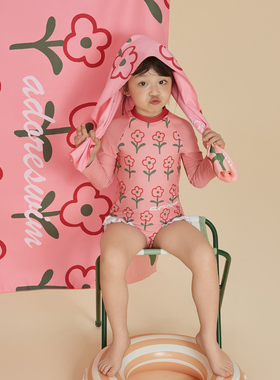 爱多尔女童连体泳衣公主风女孩泳装原创2024新款可爱女宝连体长袖