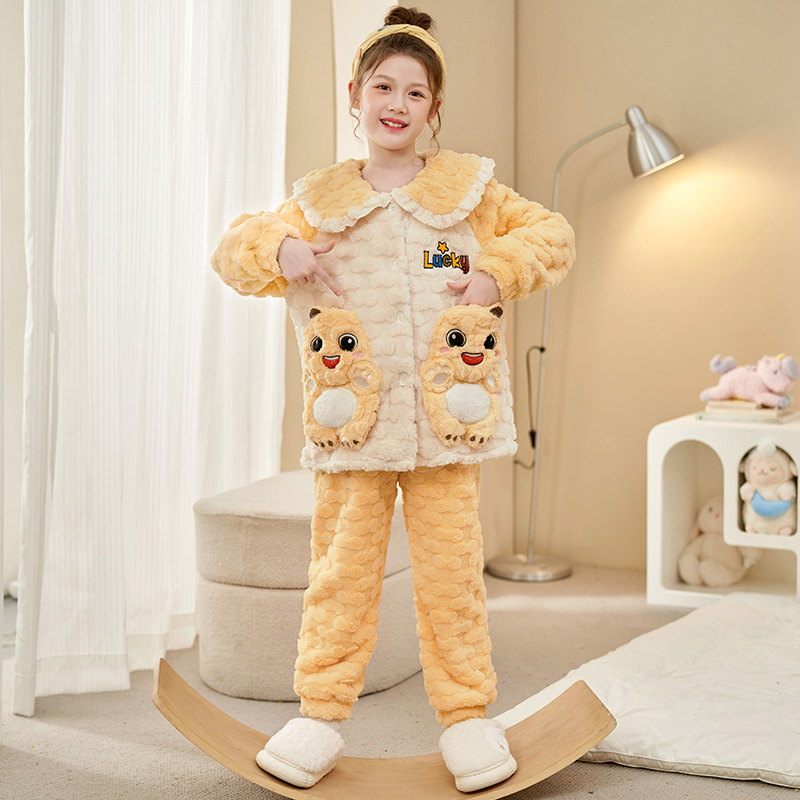 冬季女童加厚珊瑚绒家居服套装