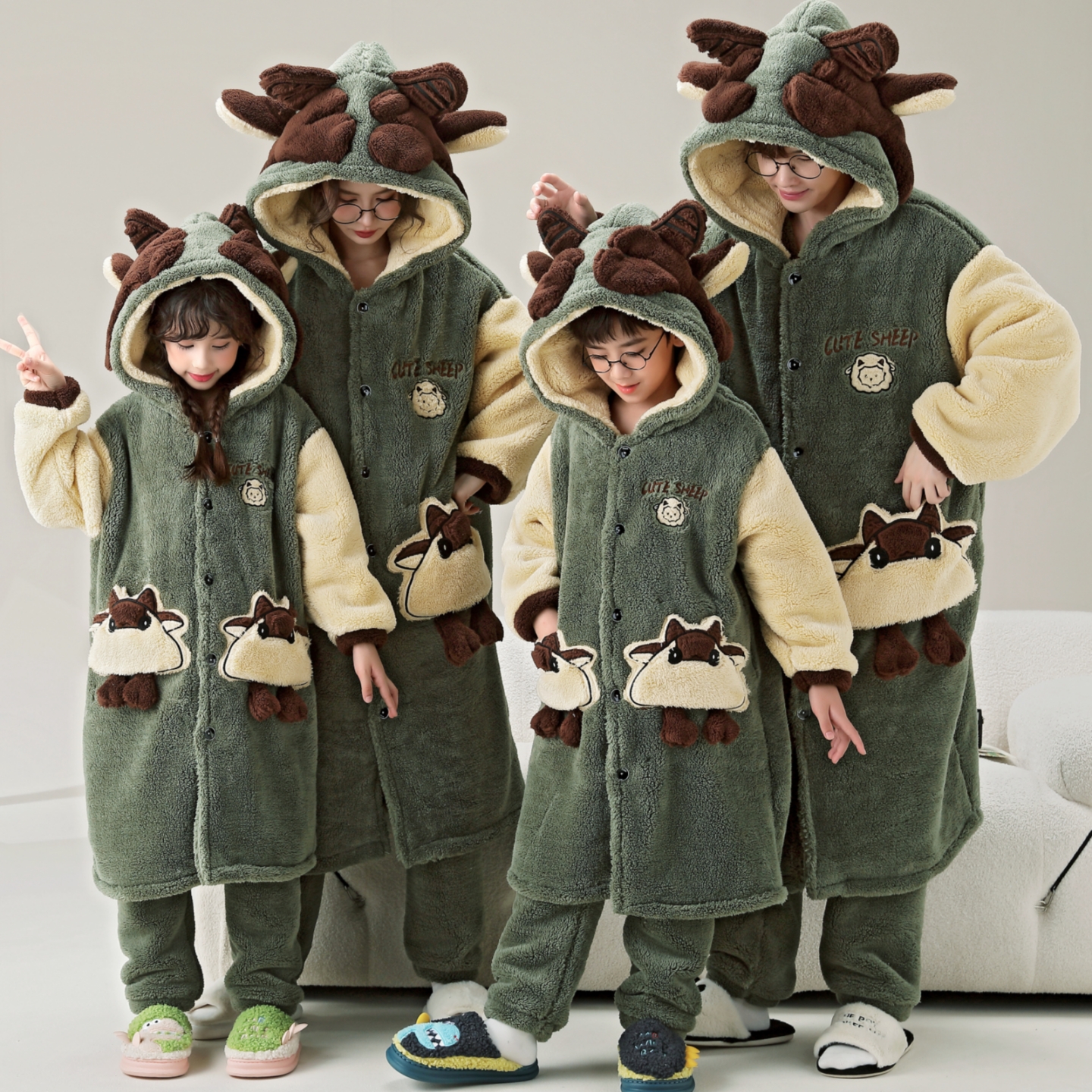 亲子装睡衣一家三口睡袍冬季套装