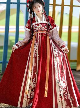 汉服女秋冬红色新年拜年服汉元素改良吊带裙套装古风仙气爆款