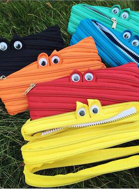 韩版新上课文具可爱简约一根拉链包怪兽笔袋大容量学生用品文具袋