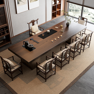 吉赠新中式 大板茶桌办公桌一体两用实木宋代美学禅意茶台2025新款