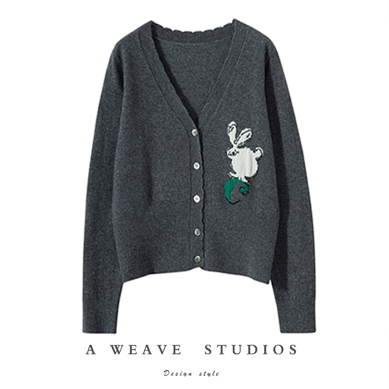 100%纯山羊绒针织衫V领开衫