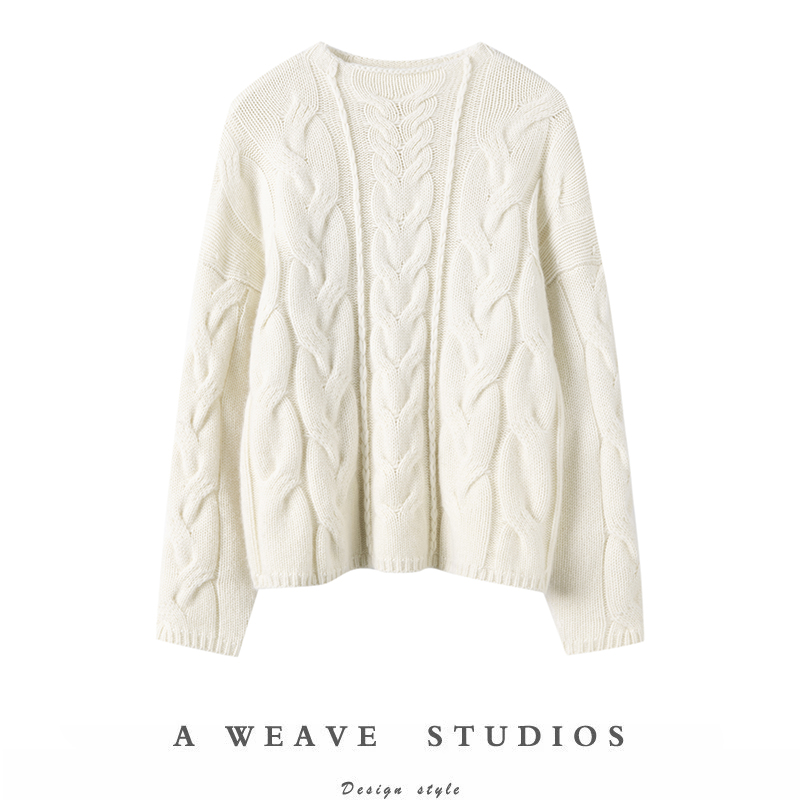 Gao端，美的任性！手工编织大麻花全羊绒衫廓形毛衣女粗针半高领