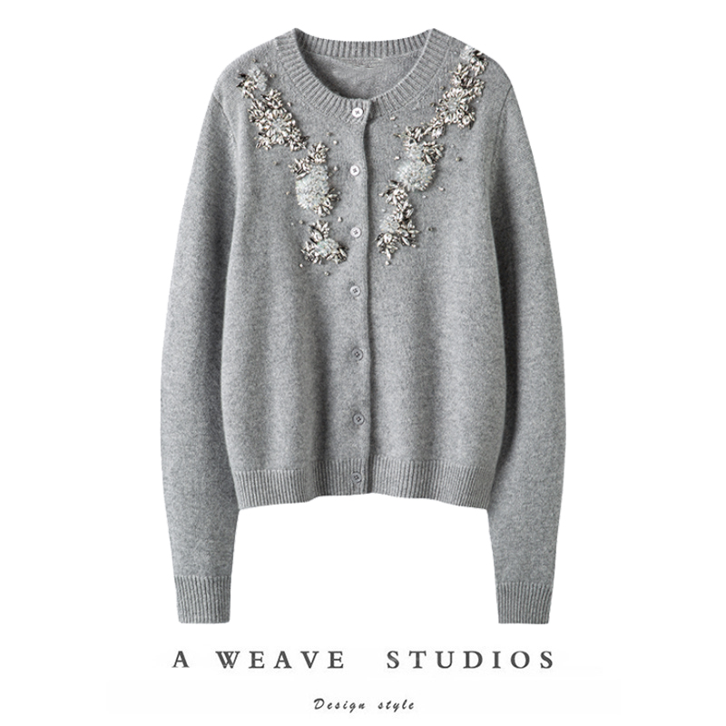 星河人间重工钉珠全羊绒针织开衫