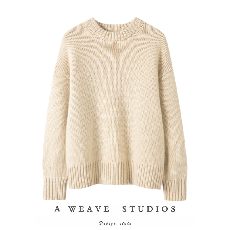 温婉时髦气质！圆领毛衣女套头羊绒衫2024春新款打底衫长袖上衣