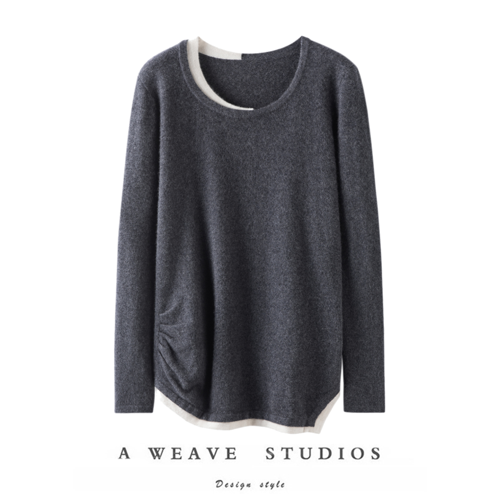 设计就是牛！100%纯山羊绒衫女圆领假两件羊绒毛衣针织打底衫秋冬