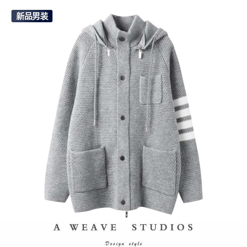 加厚连帽经典四条杠针织羊绒衫