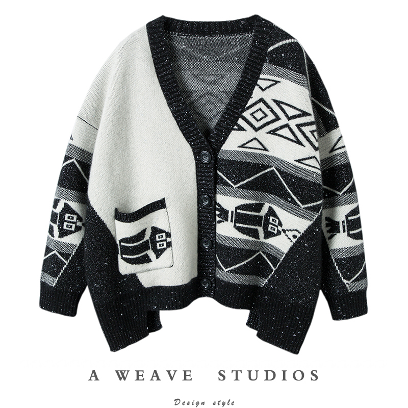 不规则边长袖羊绒开衫