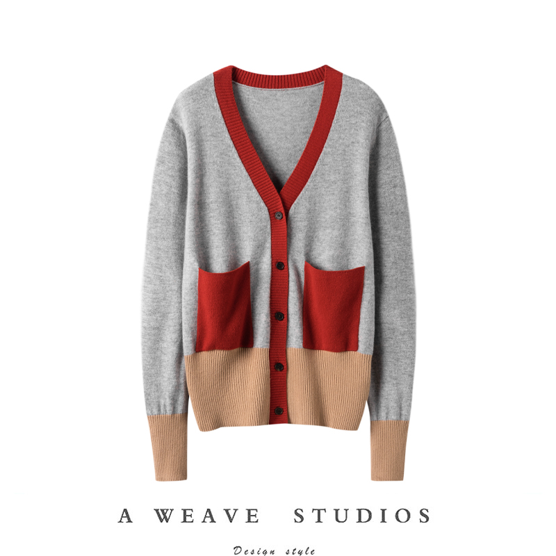 v领羊绒针织开衫纯羊绒