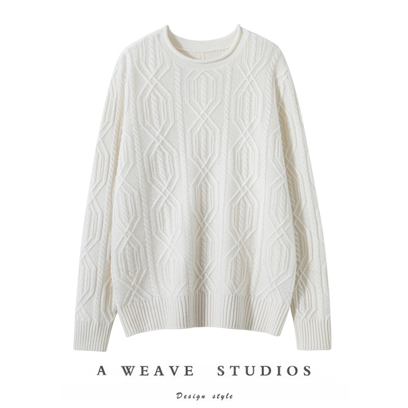 只取悦自己!自带温柔气质~6股圆领绞花女士套头简约通勤羊绒衫