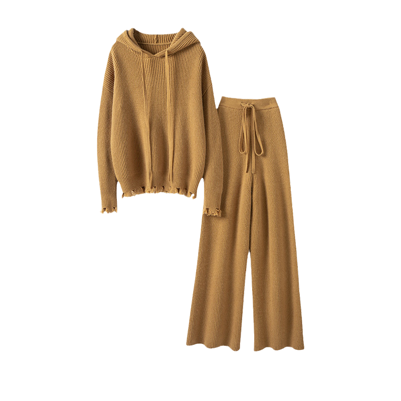 意大利~奢！重磅1000克！连帽羊绒衫女卫衣羊绒裤女外穿羊绒套装