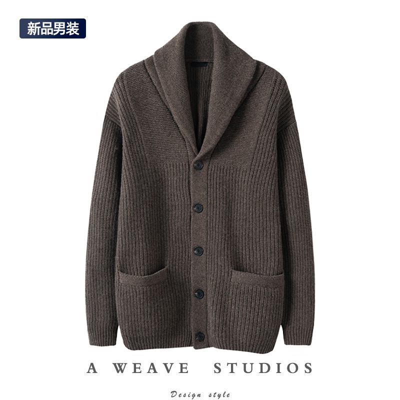 男人衣服好在灵魂深处~纯山羊绒时髦绅士青果领男士开衫针织外套