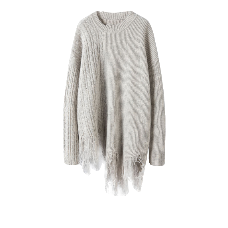 细节打败所有~100%纯山羊绒衫女中长款秋冬针织毛衣加厚流苏边