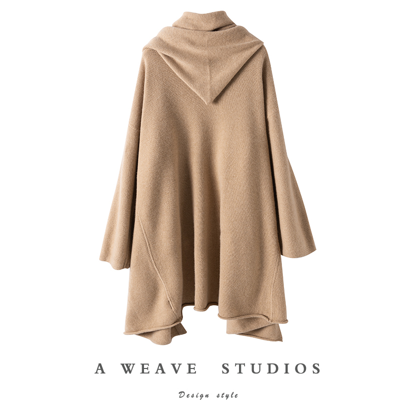 大腕重量级别！慵懒范腔调~纯山羊绒衫巫师帽大披风毛衣开衫外套