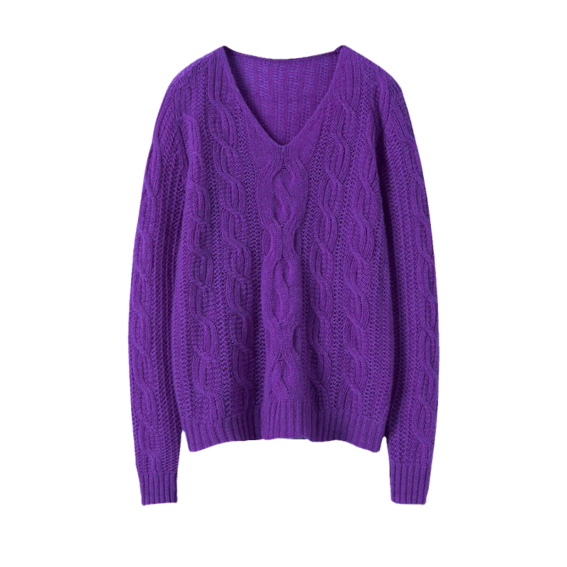 抓人的舒服好看~V领绞花羊绒衫女宽松慵懒风纯羊绒毛衣秋冬新款