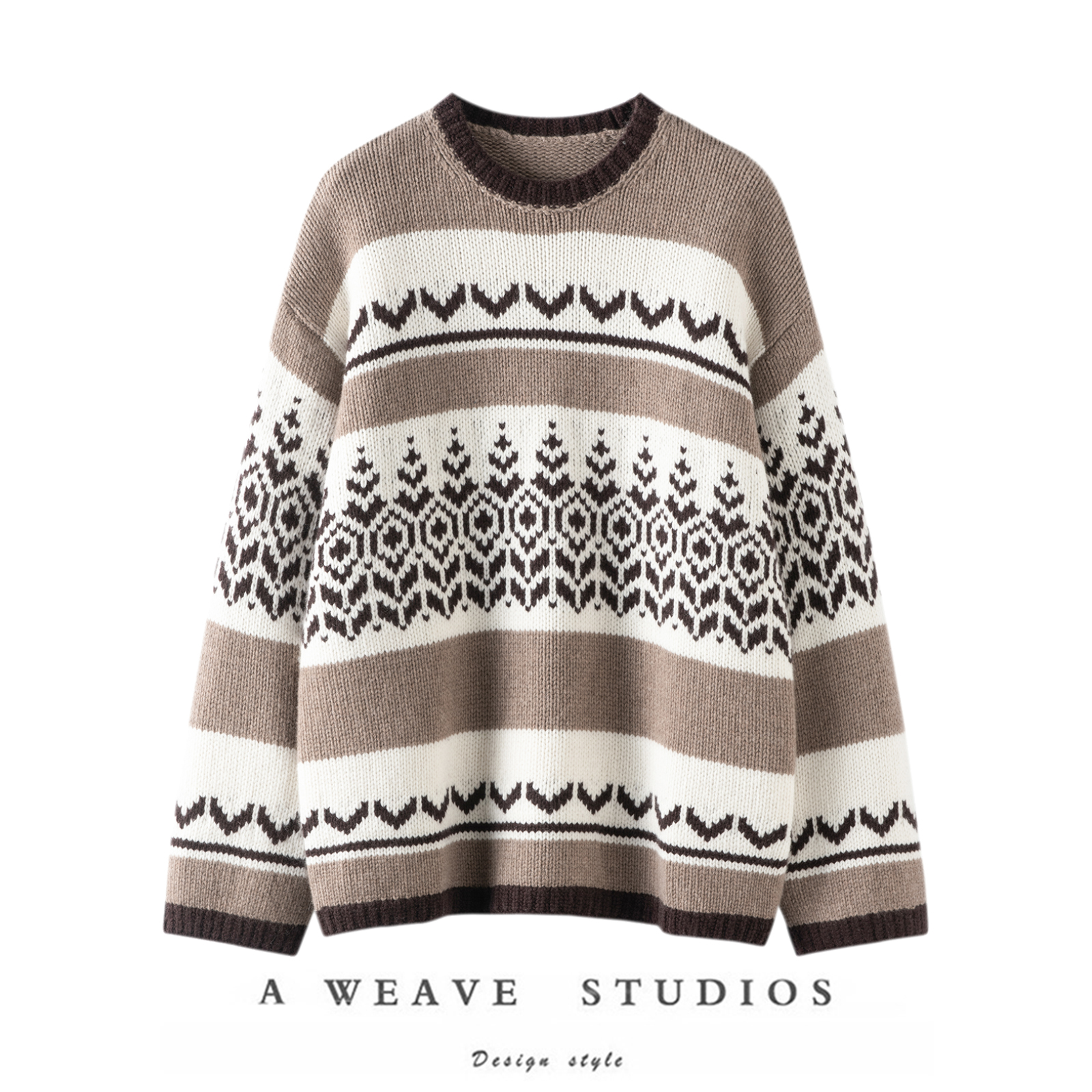 露出风范~”民风主张“系列100%羊绒费尔岛提花重磅针织上衣