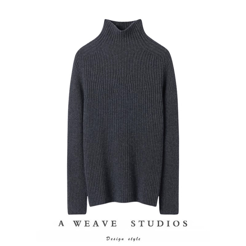 坑条高领纯羊绒衫女加厚