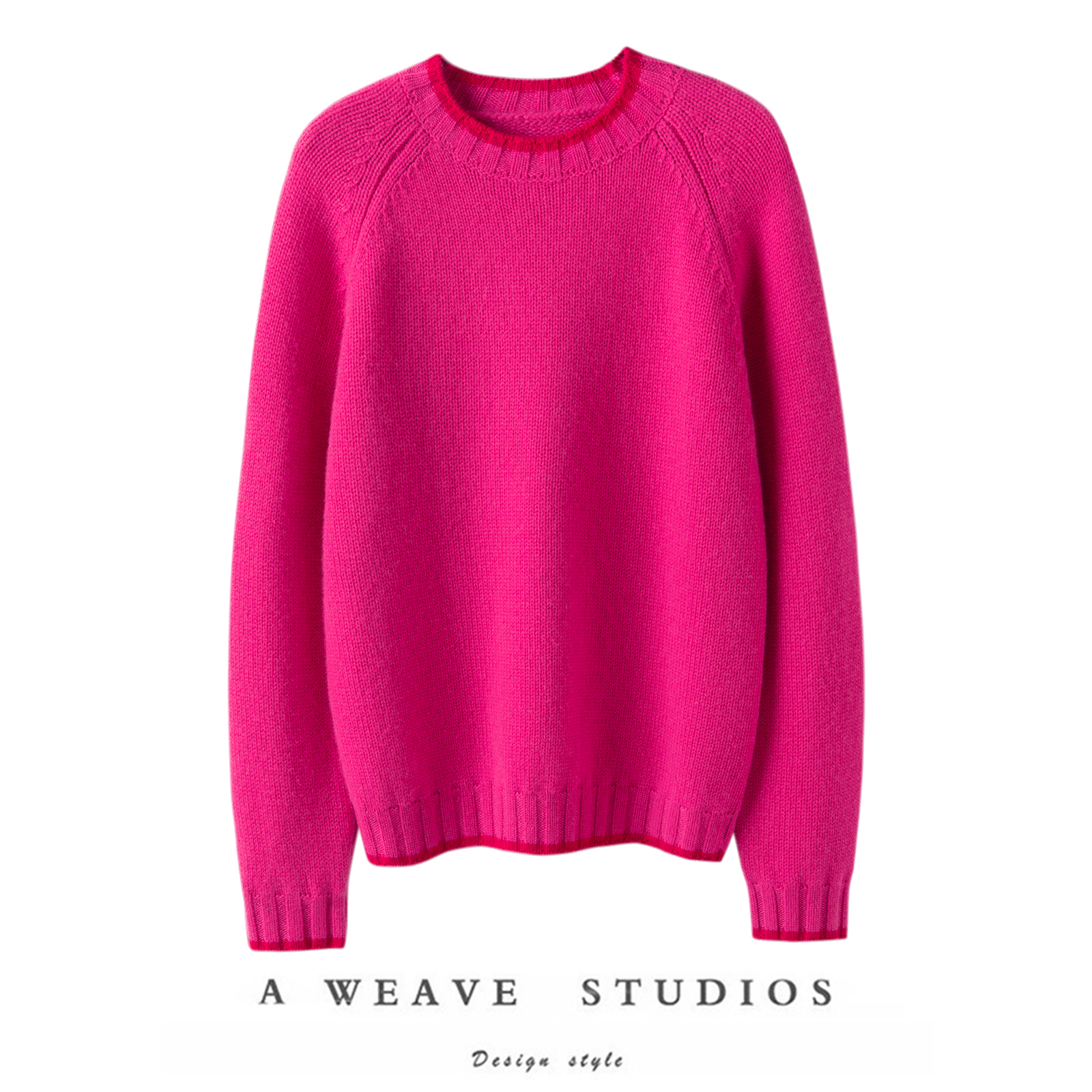 独爱气质款~加厚假两件100%纯山羊绒衫女圆领纯羊绒毛衣宽松秋冬