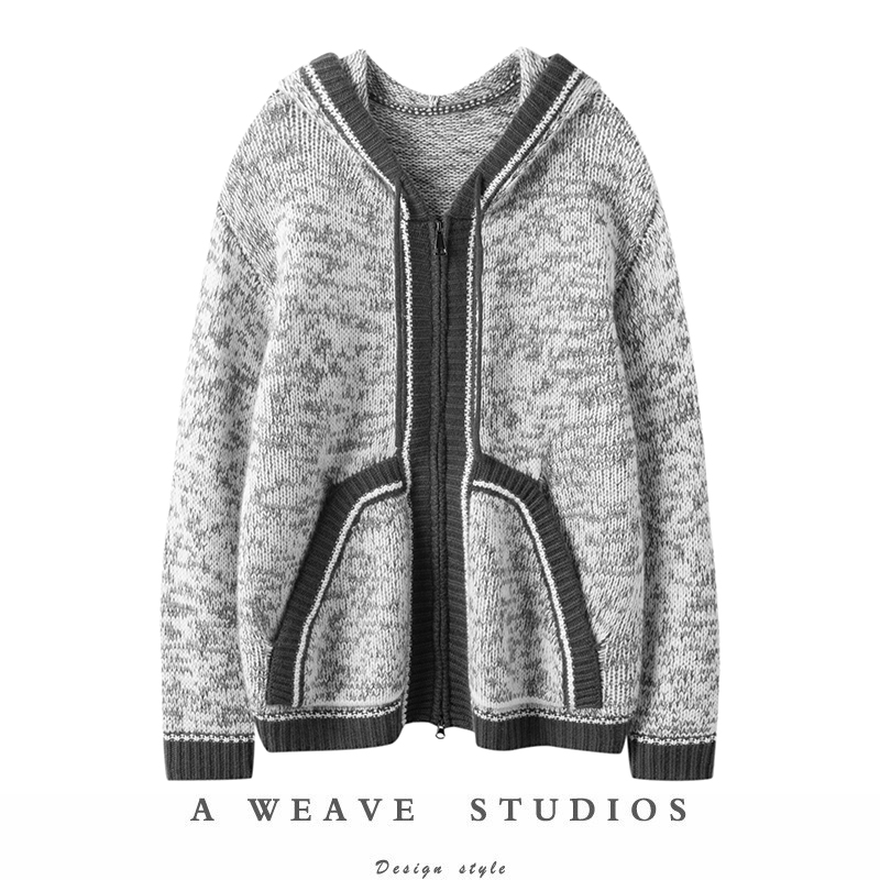 重磅加厚连帽羊绒开衫