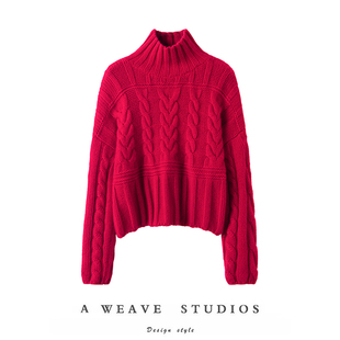 绒暖斯特 系列100%山羊绒绞花高领针织上衣秋冬女 东伦敦街头