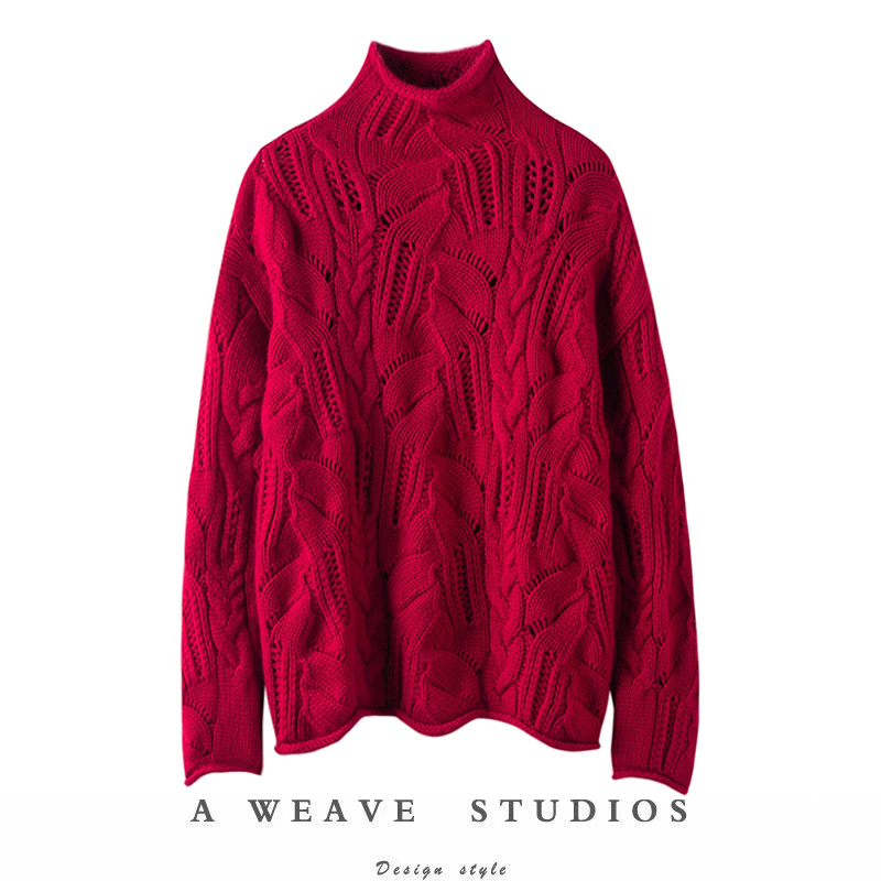 镂空半高领时尚素年纯山羊绒衫