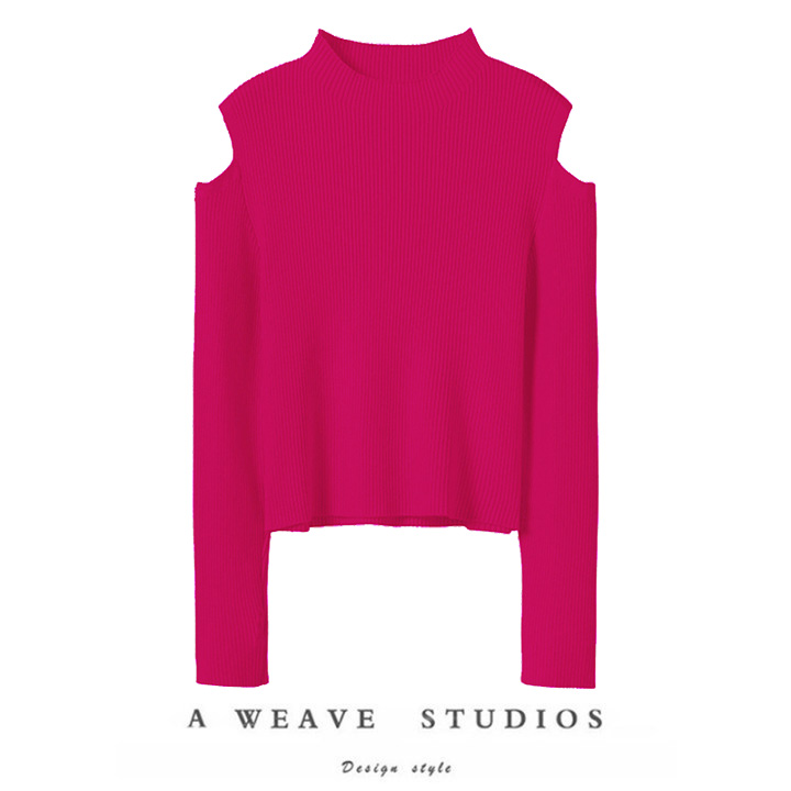 女宽松圆领落肩羊绒针织毛衣