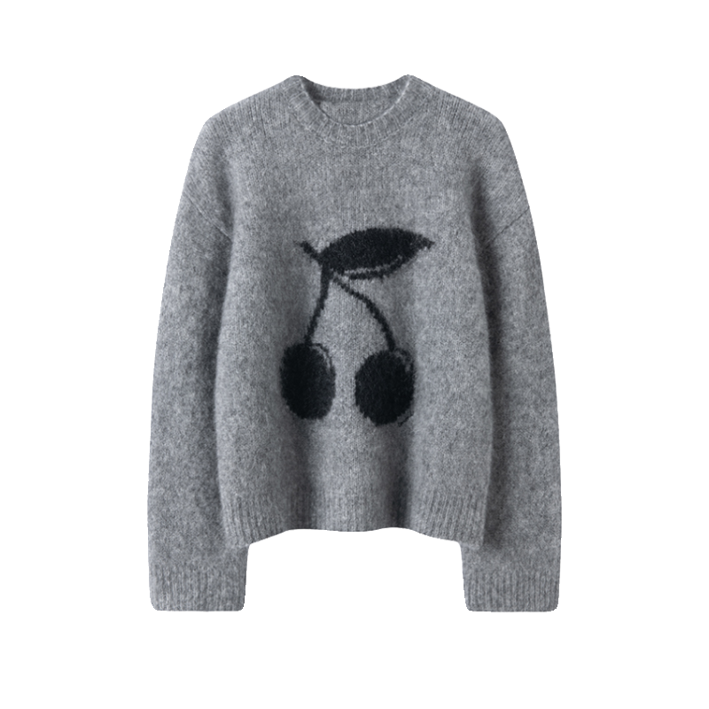 不可mo仿的篙质感！秋冬新品纯山羊绒提花樱桃圆领羊绒毛衣针织衫