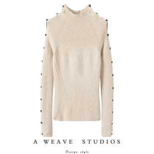 饰罗纹针织羊绒衫 设计100%纯羊绒纽扣装 2024新款 高及感大N货