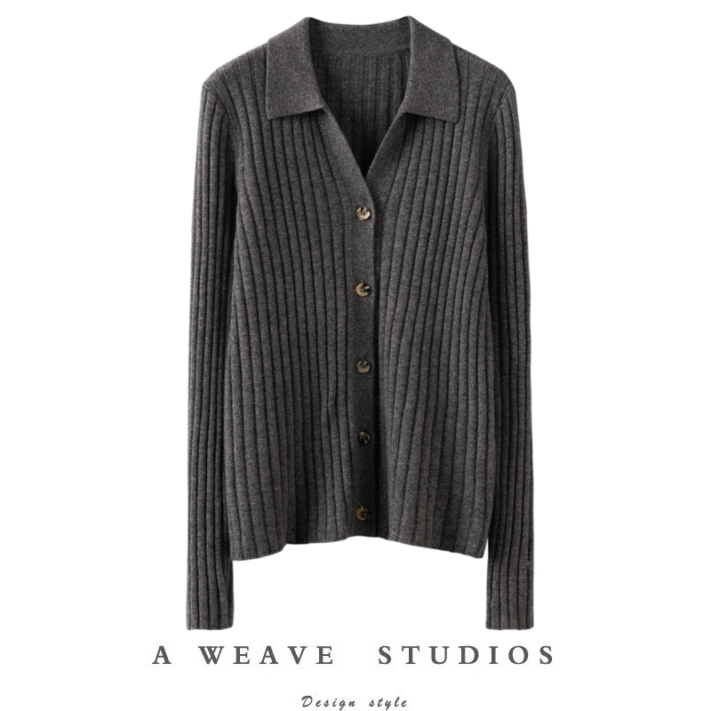 立体坑条羊绒开衫女修身