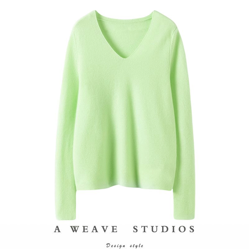 傲娇氛围！穿搭很抬气~V领羊绒衫女纯羊绒毛衣套头针织打底衫