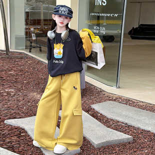 女童春款套装2026新款洋气中大童假两件上衣时尚女生爆款运动裤子